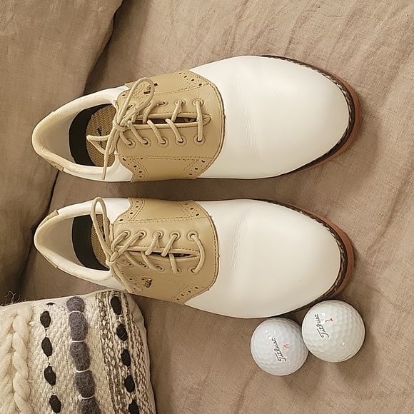 Lady Fairway White/tan Leather Women's Golf Shoes.  8 M Lace up - Picture 2 of 10